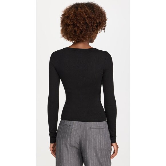 St. Agni Organic Cotton Soft Rib Long Sleeve Top in Black X-Small New Womens - Picture 11 of 12